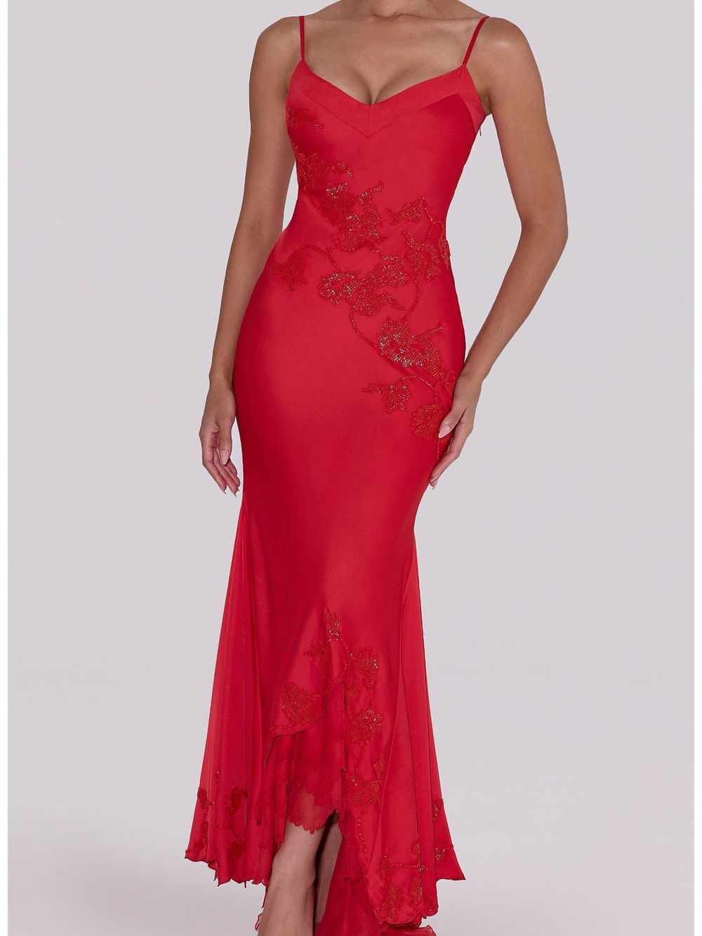 House of CB Anastelle Bead Embellished satin mermaid gown
